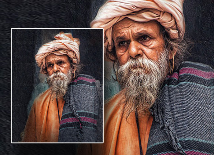 Old man image resize before and after comparison