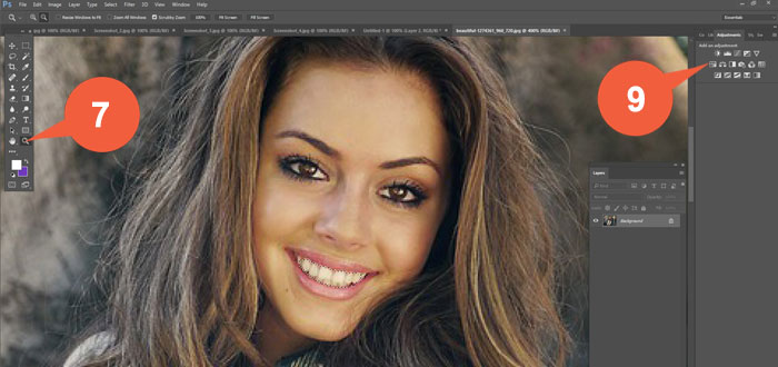 Steps 7-9 of Whitening Teeth in Photoshop
