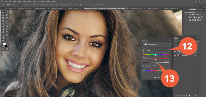 Steps 12 to 13 of Whitening Teeth in Photoshop