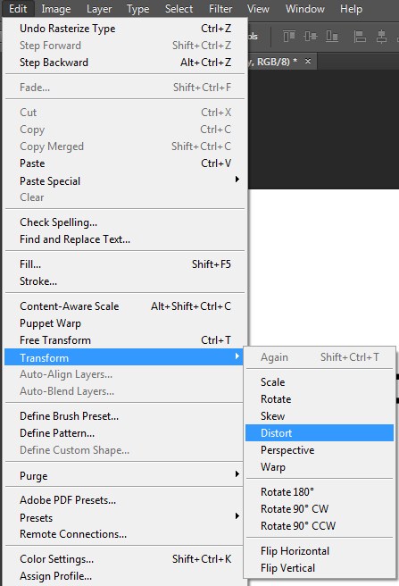 Selecting Edit-Transform and Distort