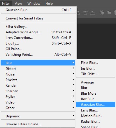 Selecting Filter Blur and finally Gaussian Blur