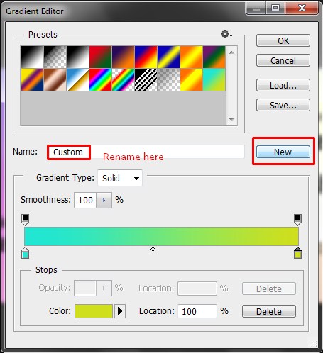 Creating new gradient preset and rename it