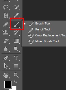 Selecting the Brush Tool from the menu bar