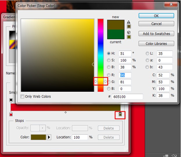 Choosing a bright yellow color from the color picker