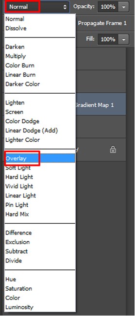 Selecting Overlay blending mode option