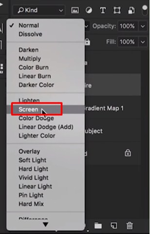 Blending Mode Screen is selected