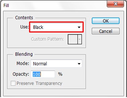 Selecting Black for the Contents option to fill the Canvass with black color