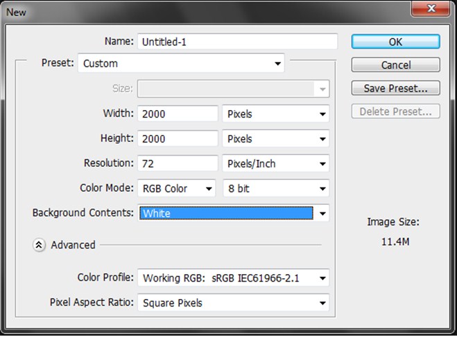  Setting up a New Document with demension 2000 by 2000