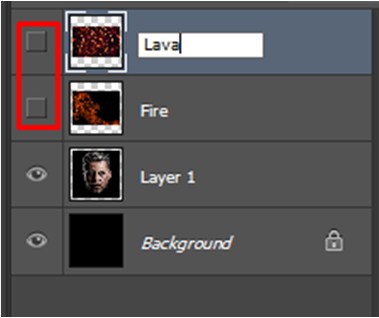 Renaming the Layers to lava and Fire
