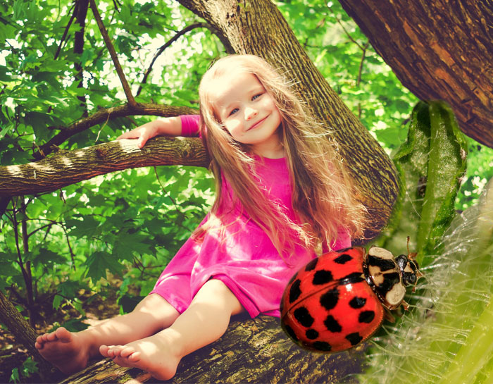 the little girl and the Ladybug merged into one image