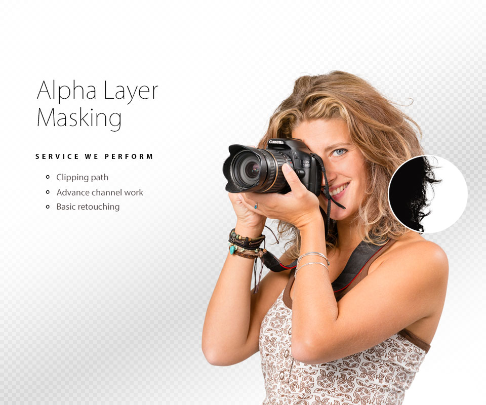 woman photographer with alpha layer masking effect