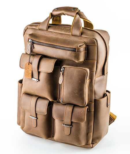 brown multi pocket leather bag