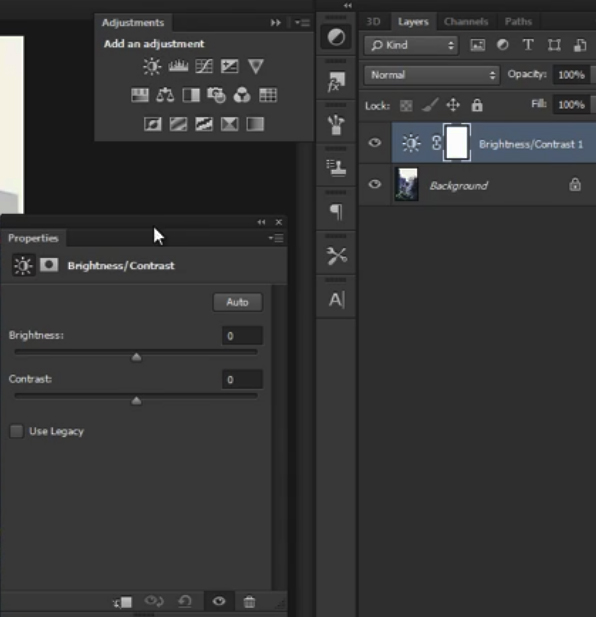 Adjustment Layer box appears in Photoshop