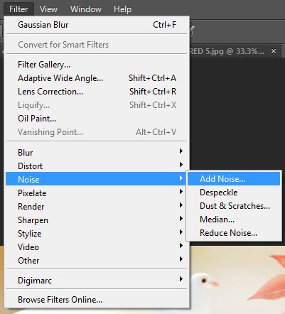 Selecting Filter-> Noise-> add noise on Photoshop