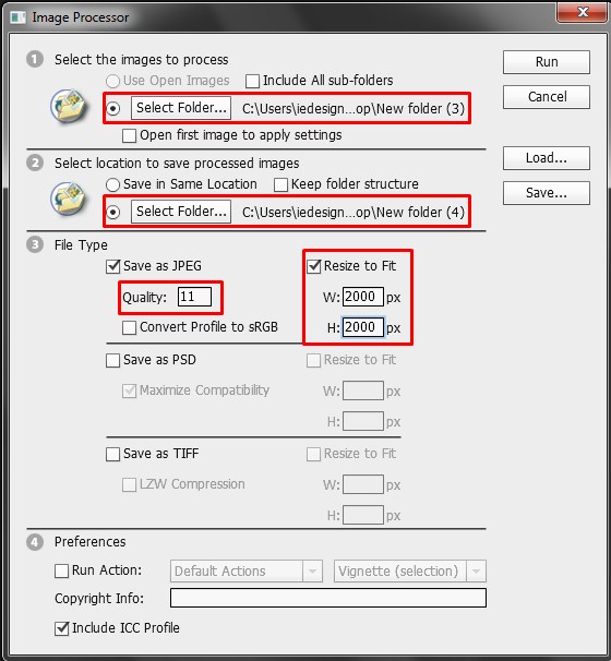 Putting setting on Image Processor in Photoshop
