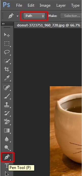 The path is selected on the menu bar of the Photoshop