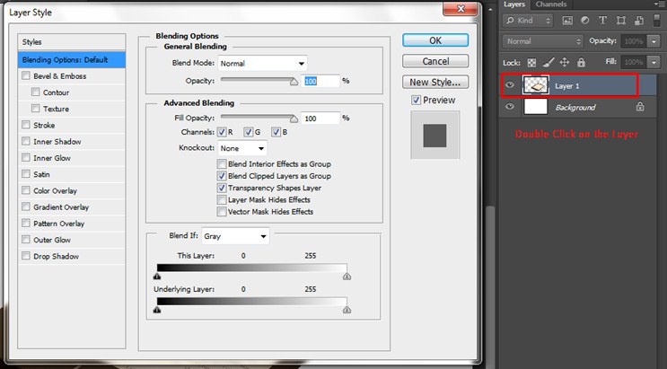 Selecting layer Style in Photoshop