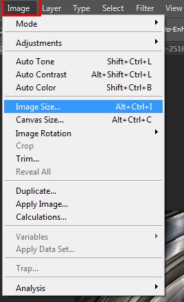 Selecting Image Image Size in Photoshop