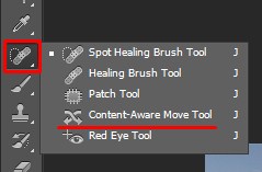 Selecting the Content Aware Move Tool in Photoshop