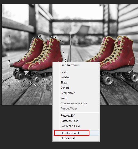 Change the position to Flip Horizontal in Photoshop