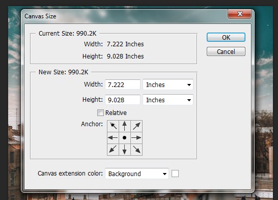 Adding image size to the original image in Photoshop