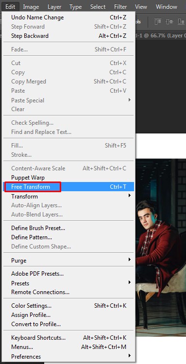 Applying the Free Tranform Tool in Photoshop