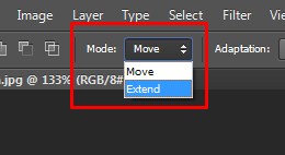 Two main modes Move & Extend in Photoshop