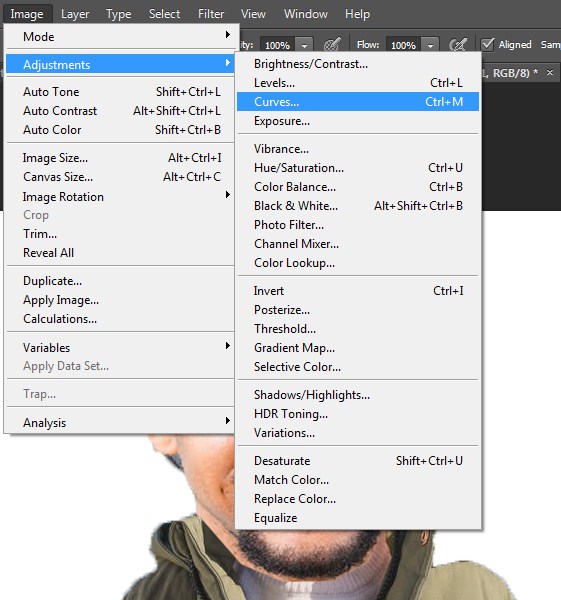 Choose Curve from Image Menu in Photoshop