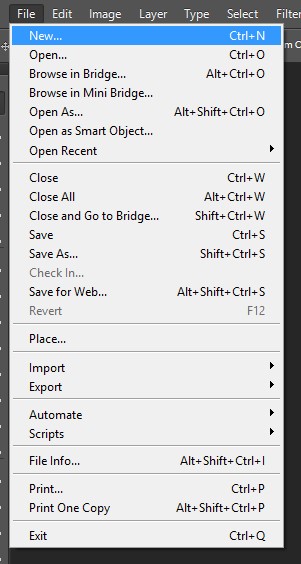 Opening a new document in Photoshop