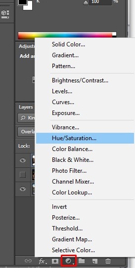 Selecting Adjustment Layer in Photoshop