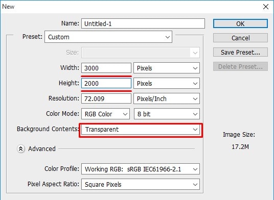 Setting up the document in Photoshop