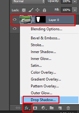 Selecting Drop Shadow in Photoshop