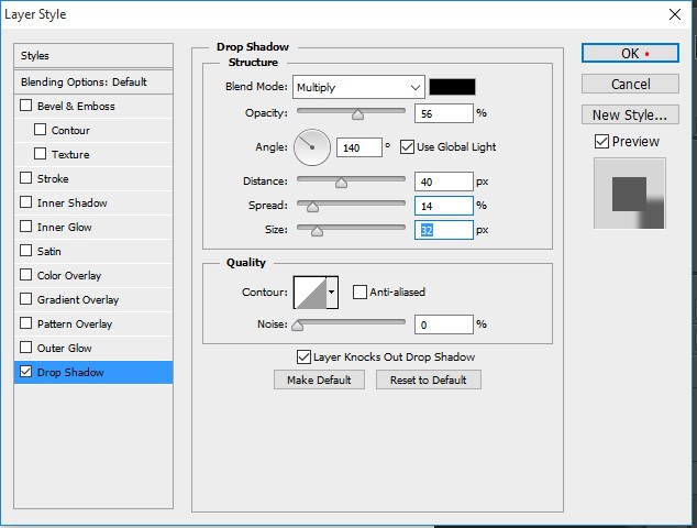 Creating a nice shadow and click OK in Photoshop