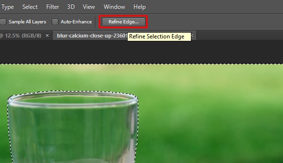 Click on the Refine Edge in Photoshop